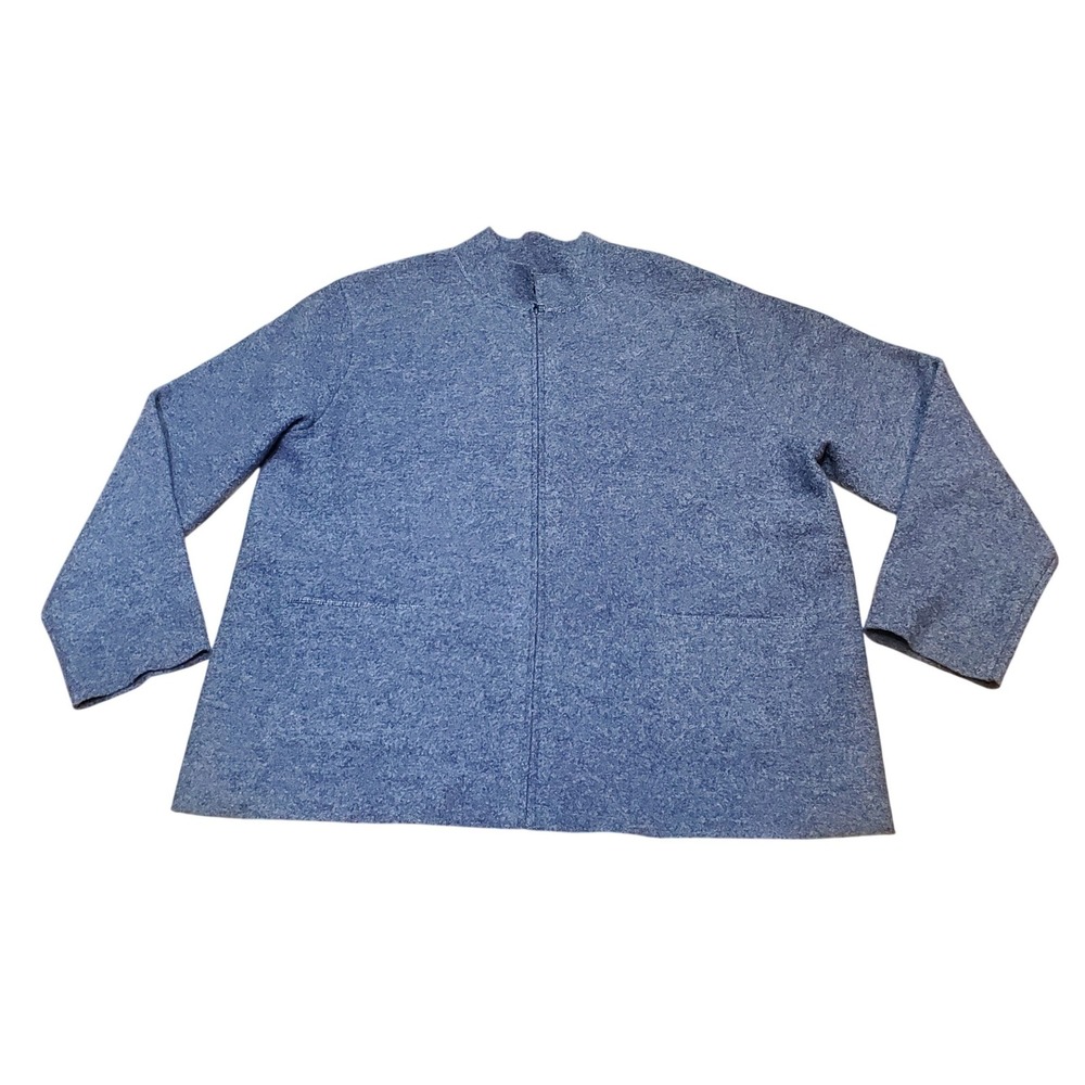 Eileen Fisher Blue Boiled Wool Zip Front Jacket Stand Collar Lagenlook Size XL